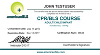 BLS Certification Card