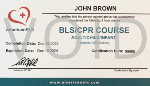 BLS Online Certification Card
